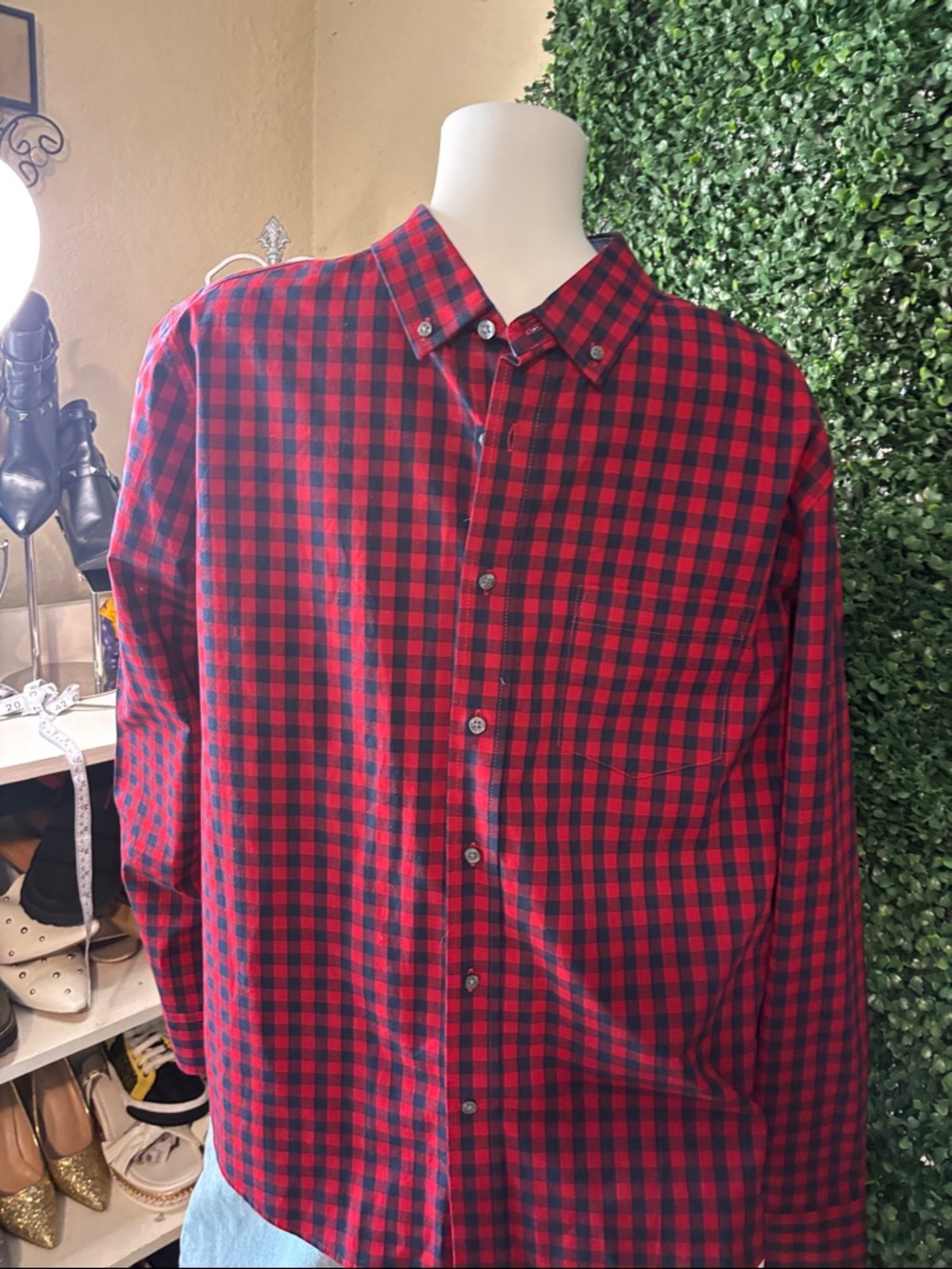 George Red and Black Check Button-Down Shirt